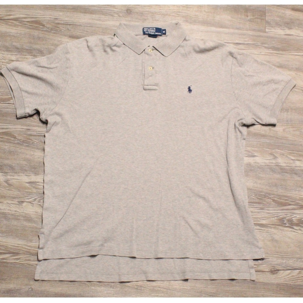 Polo Ralph Lauren Mens Medium Gray Short Sleeve Cotton Polo Shirt Navy Pony Logo